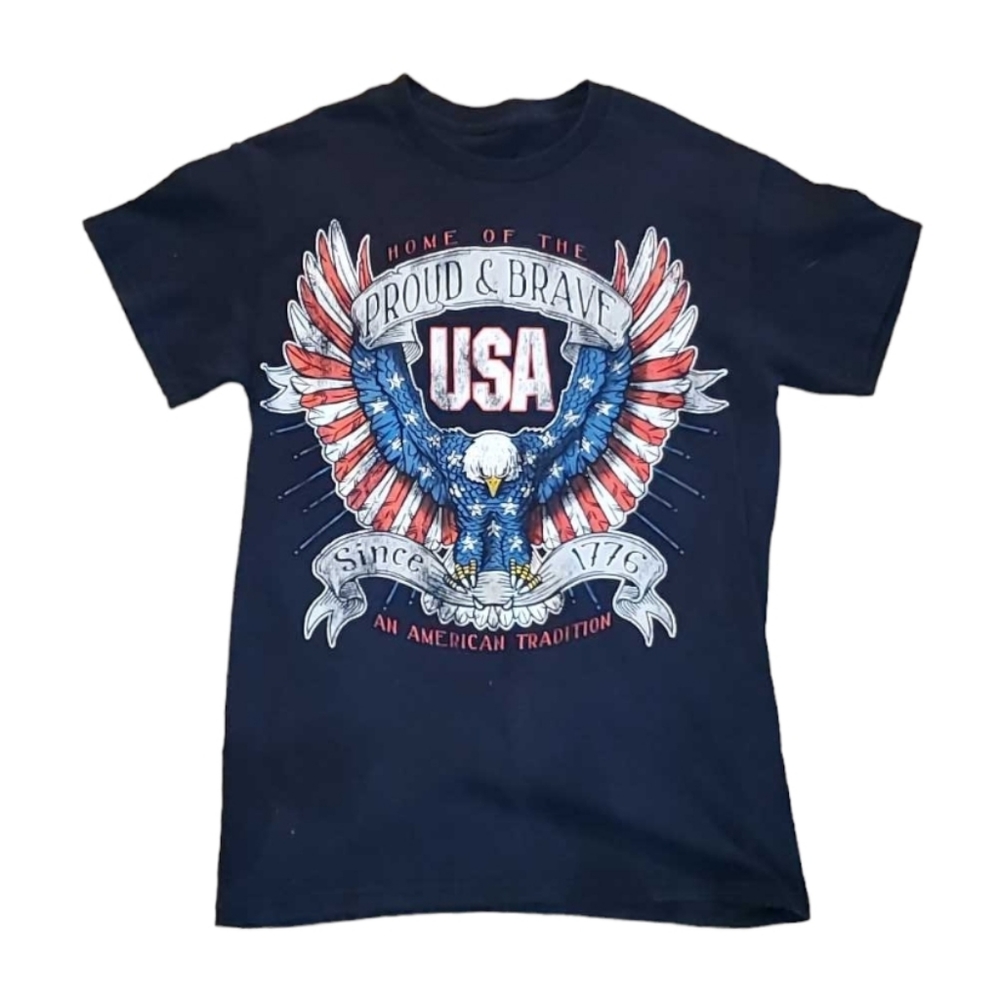 Vintage 1980s Gildan USA Black TeeShirt Amercian Proud & Brave